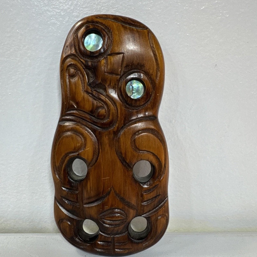 Māori Tiki Wood Wall Art New Zealand Abalone Eyes Matai Moana Wood Carvings‎